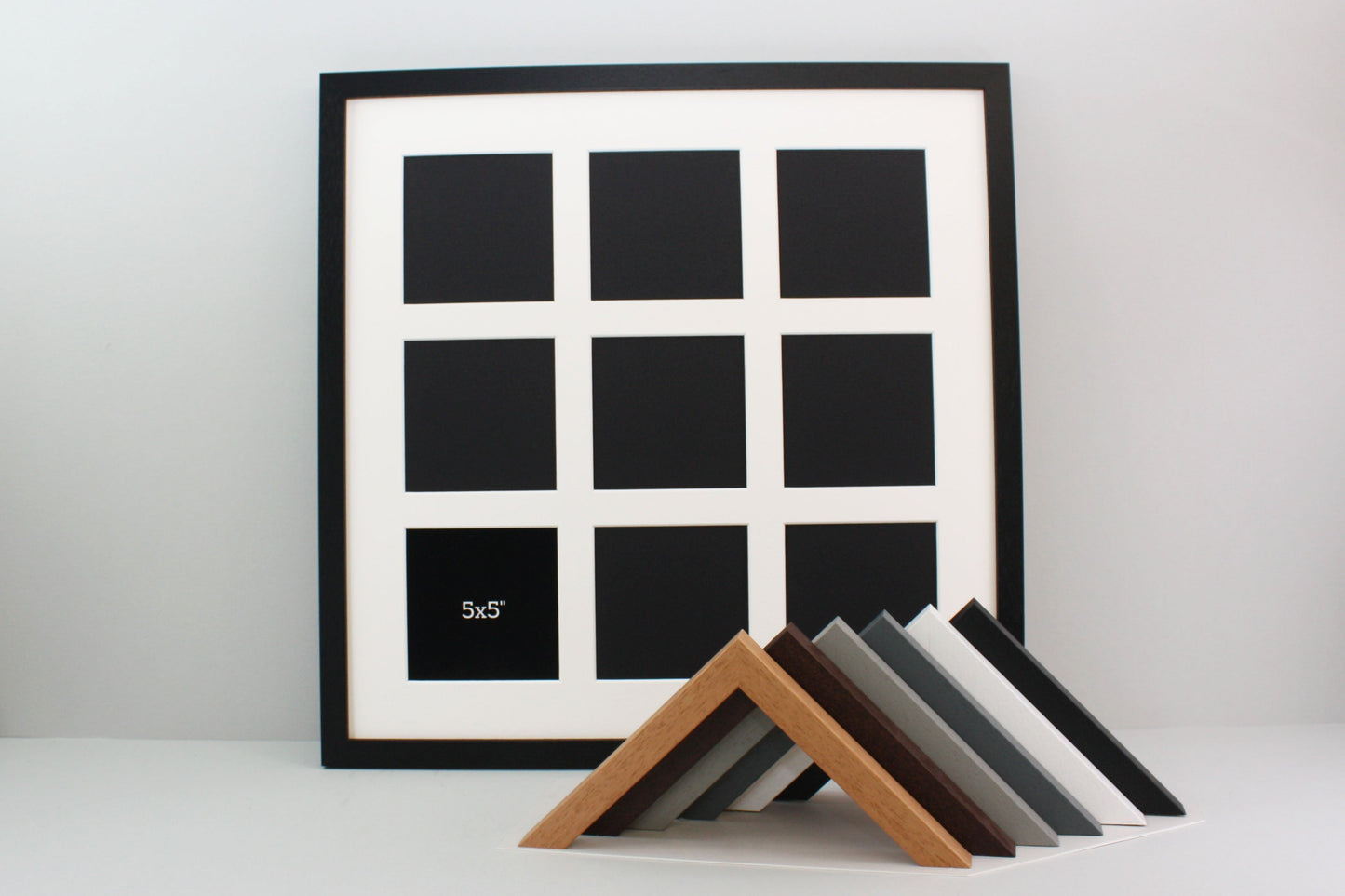 Suits Nine 5x5" photos. 50x50cm. Wooden Multi Aperture Photo Frame. - PhotoFramesandMore - Wooden Picture Frames