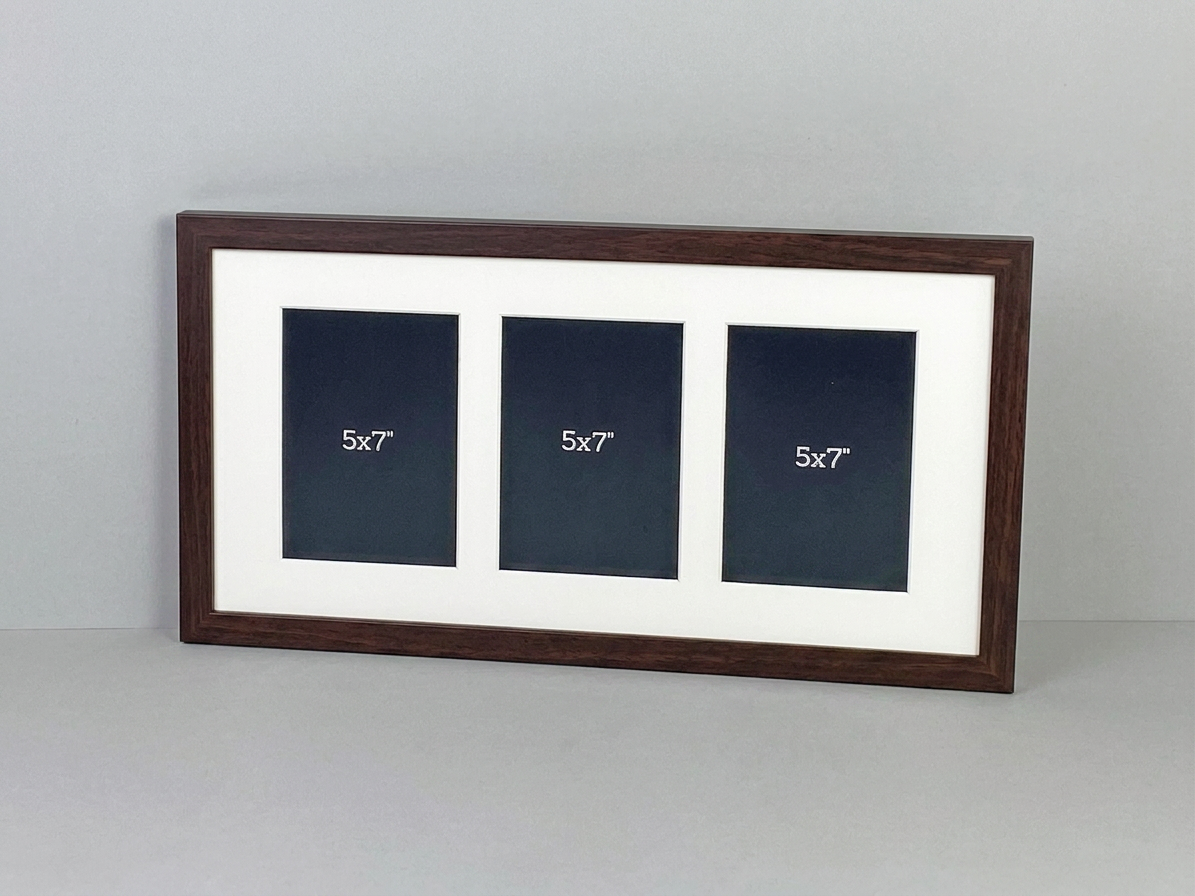 Suits Three 5x7" Photos. 25x50cm. Wooden Multi Aperture/ Collage Frame.