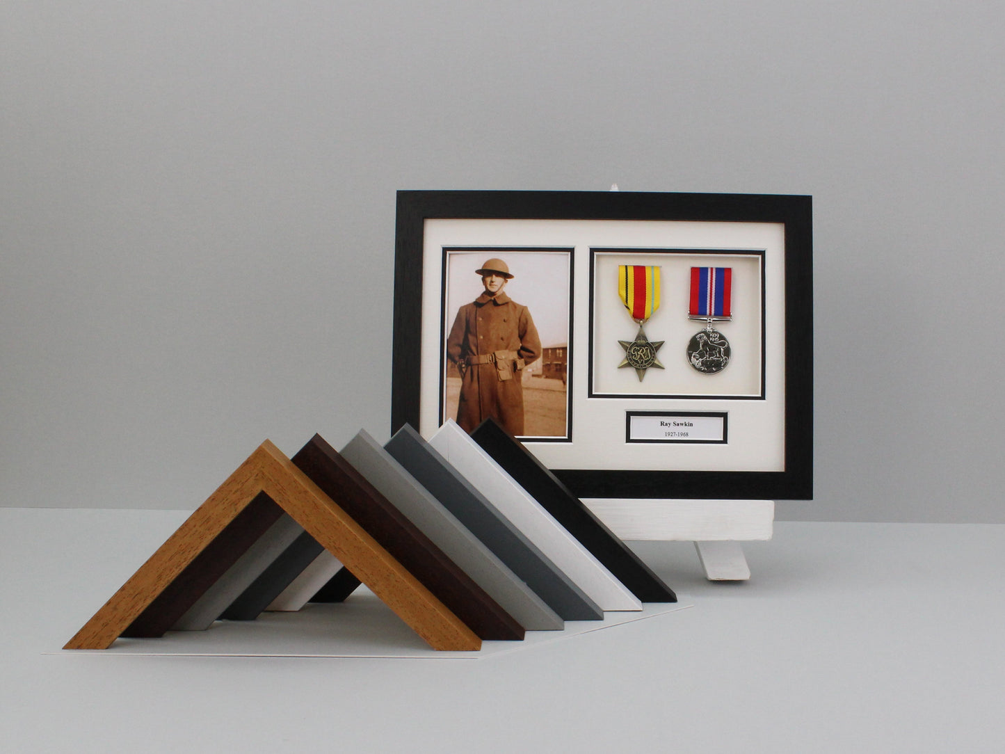 Personalised Military and Service Medal display Frame for Two Medals and a 6x4" Photograph. A4. Handmade. War Medals. WW1. WW2. - PhotoFramesandMore - Wooden Picture Frames