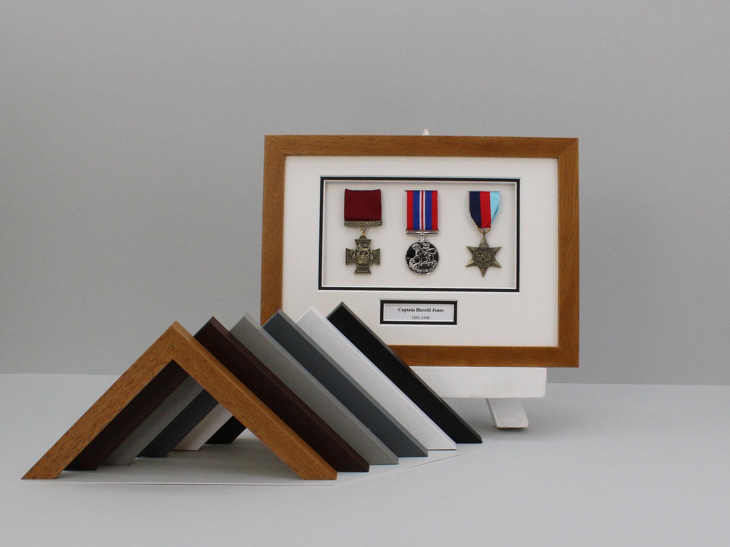 Personalised Military Medal display Frame for Three Medals. A4. | Service Medal | War Medal | WW1 | WW2 - PhotoFramesandMore - Wooden Picture Frames