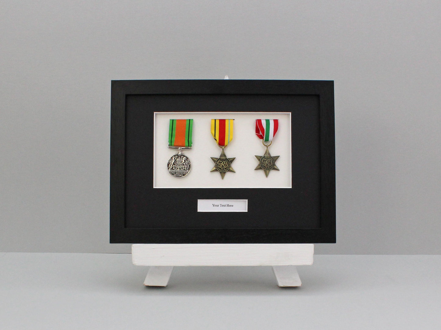 Personalised Military Medal display Frame for Three Medals. A4. | Service Medal | War Medal | WW1 | WW2 - PhotoFramesandMore - Wooden Picture Frames