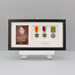 Personalised Military and Service Medal display Frame for Three Medals, a 6x4" Photo, and text.20x40cm. - PhotoFramesandMore - Wooden Picture Frames