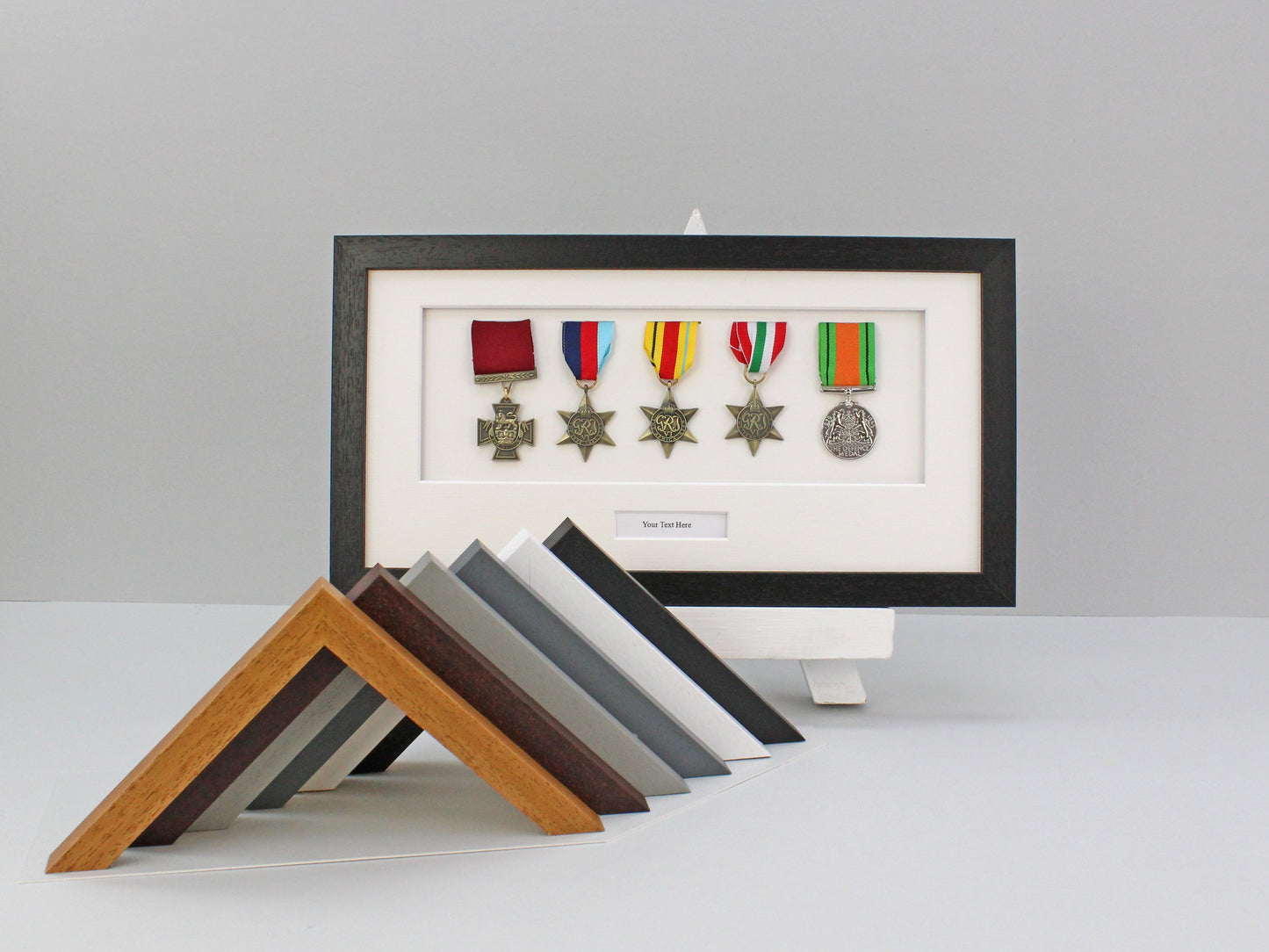 Personalised Military Medal display Frame for Five Medals. 20x40cm. | Service Medal | War Medal | WW1 | WW2 - PhotoFramesandMore - Wooden Picture Frames