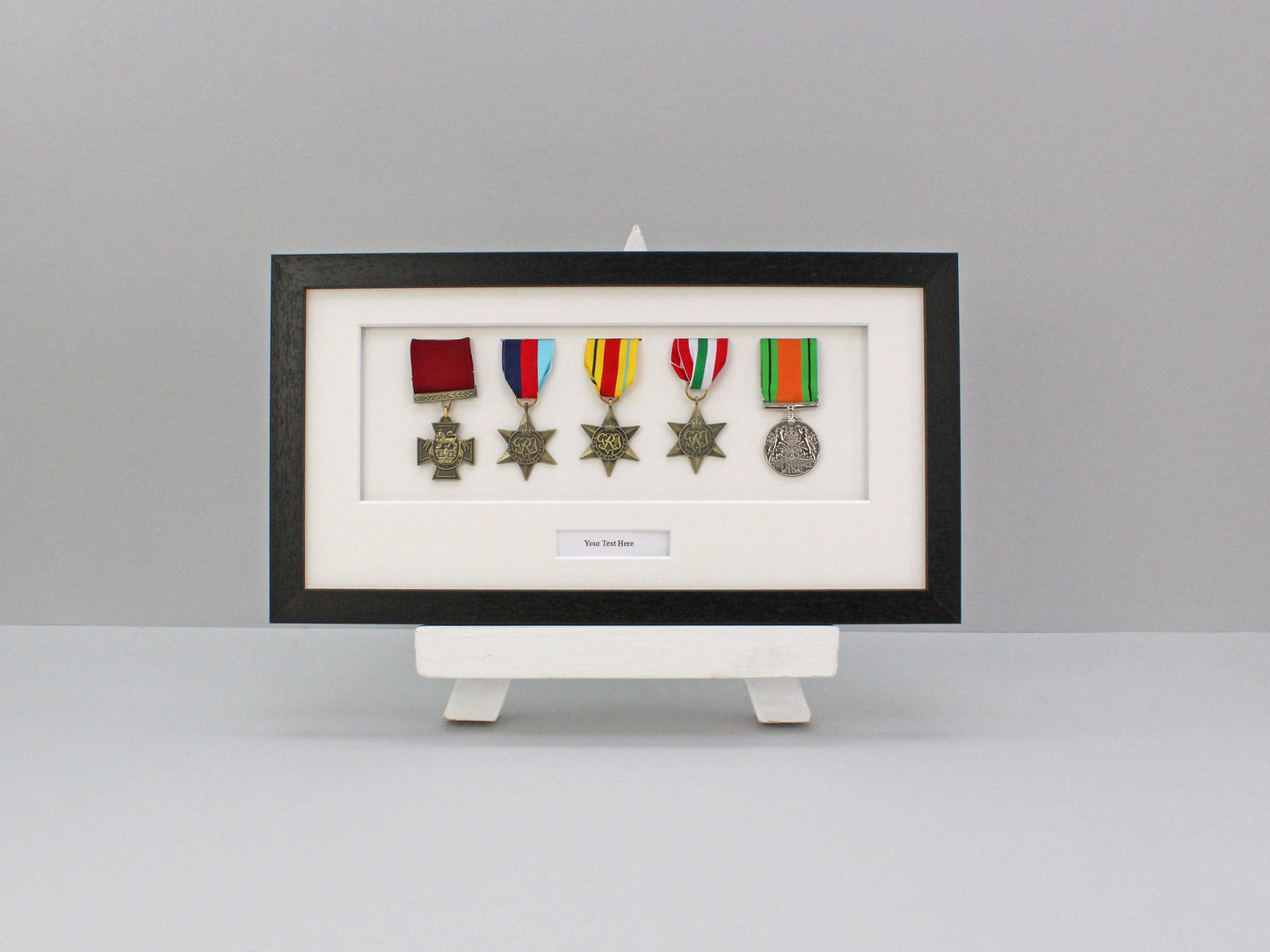 Personalised Military Medal display Frame for Five Medals. 20x40cm. | Service Medal | War Medal | WW1 | WW2 - PhotoFramesandMore - Wooden Picture Frames