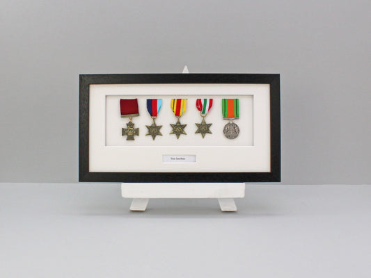 Personalised Military Medal display Frame for Five Medals. 20x40cm. | Service Medal | War Medal | WW1 | WW2 - PhotoFramesandMore - Wooden Picture Frames