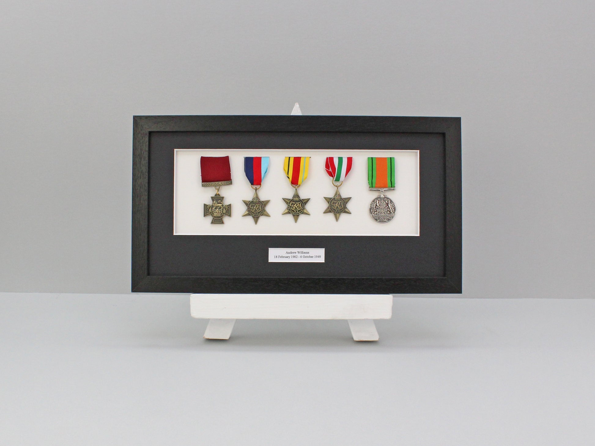 Personalised Military Medal display Frame for Five Medals. 20x40cm. | Service Medal | War Medal | WW1 | WW2 - PhotoFramesandMore - Wooden Picture Frames