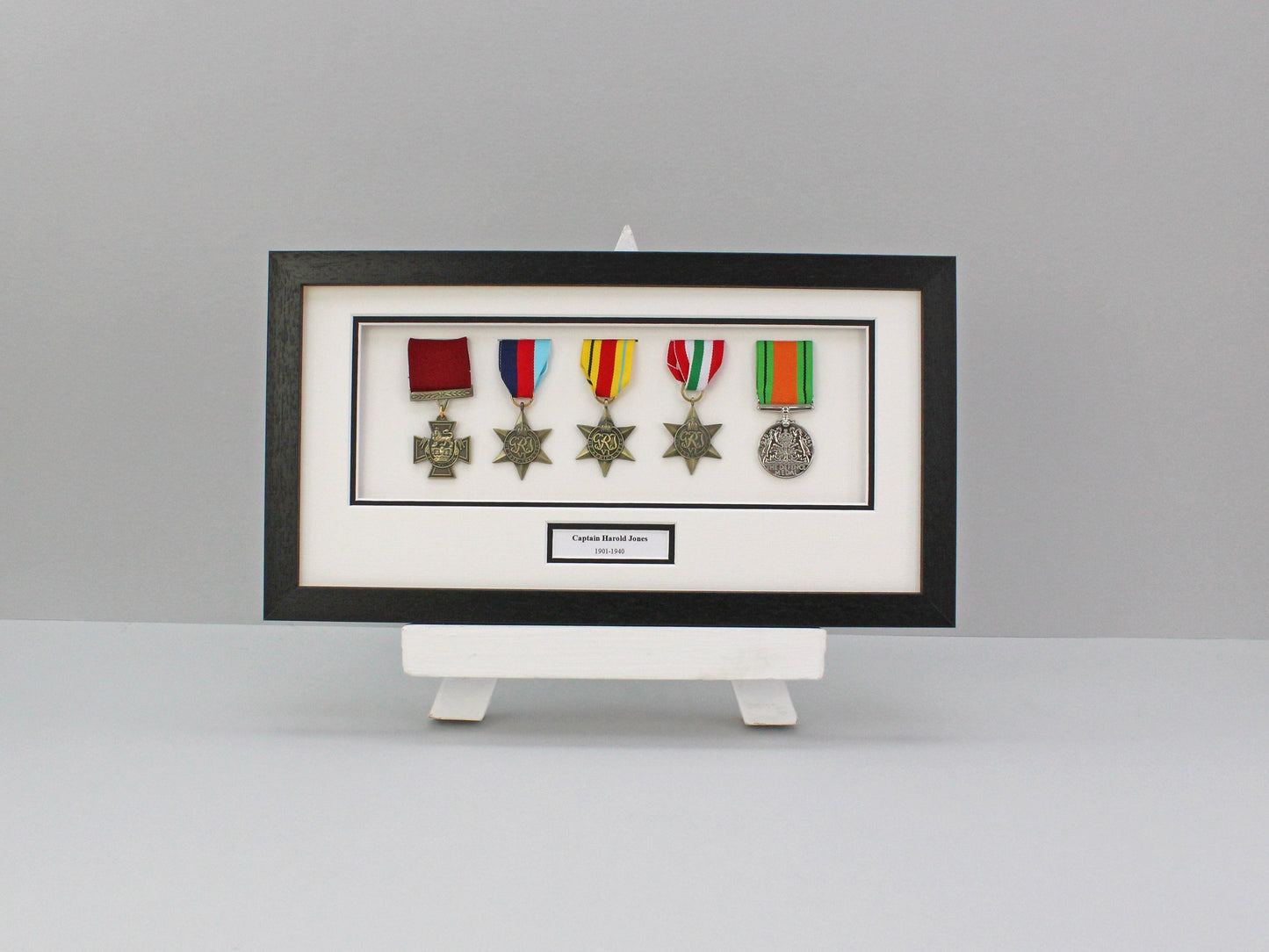 Personalised Military Medal display Frame for Five Medals. 20x40cm. | Service Medal | War Medal | WW1 | WW2 - PhotoFramesandMore - Wooden Picture Frames