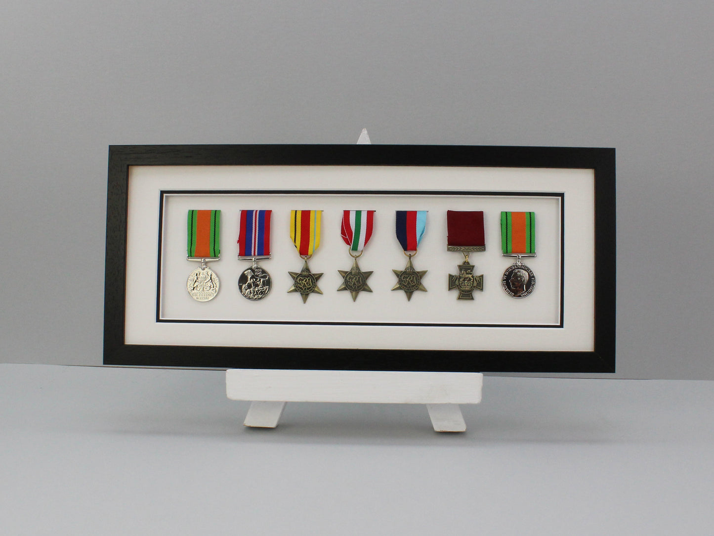 Military and Service Medal display Frame for Seven Medals. 20x50cm. Service Medals | War Medals | WW1 | WW2 | Commemorative Medals - PhotoFramesandMore - Wooden Picture Frames