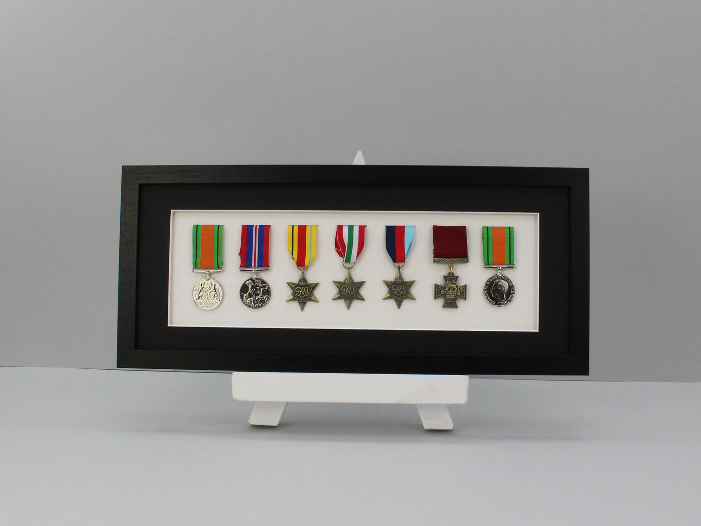 Military and Service Medal display Frame for Seven Medals. 20x50cm. Service Medals | War Medals | WW1 | WW2 | Commemorative Medals - PhotoFramesandMore - Wooden Picture Frames