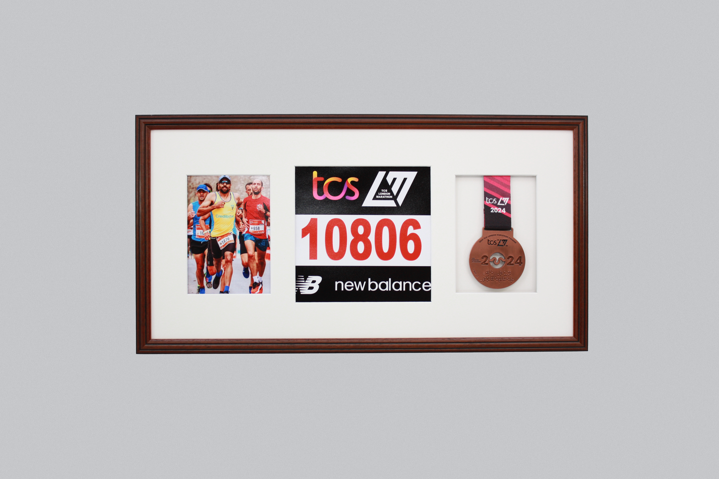 Sports Medal Display Frame for Medal, Race Bib and Photo. Traditional Style Frame. Perfect to showcase Marathon Medals. - PhotoFramesandMore - Wooden Picture Frames