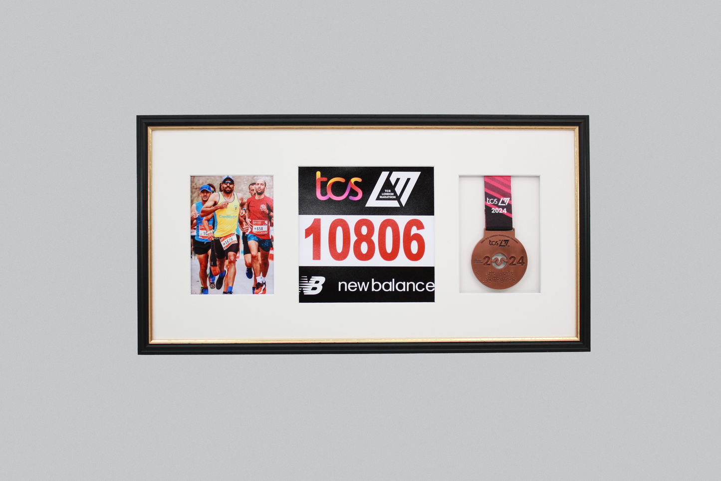 Sports Medal Display Frame for Medal, Race Bib and Photo. Traditional Style Frame. Perfect to showcase Marathon Medals. - PhotoFramesandMore - Wooden Picture Frames