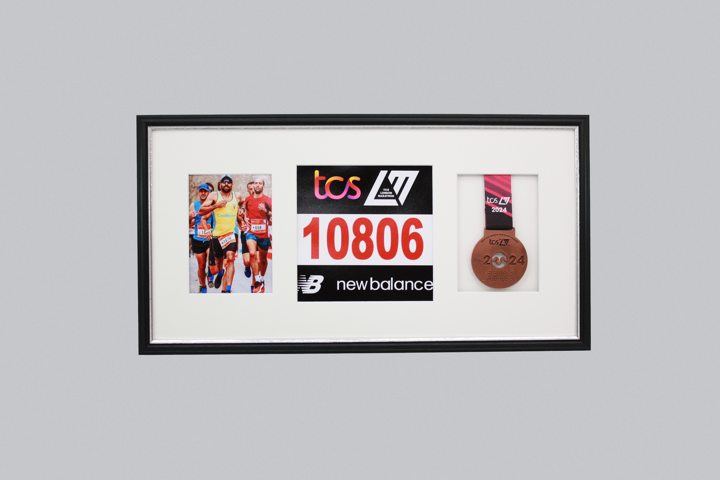 Sports Medal Display Frame for Medal, Race Bib and Photo. Traditional Style Frame. Perfect to showcase Marathon Medals. - PhotoFramesandMore - Wooden Picture Frames