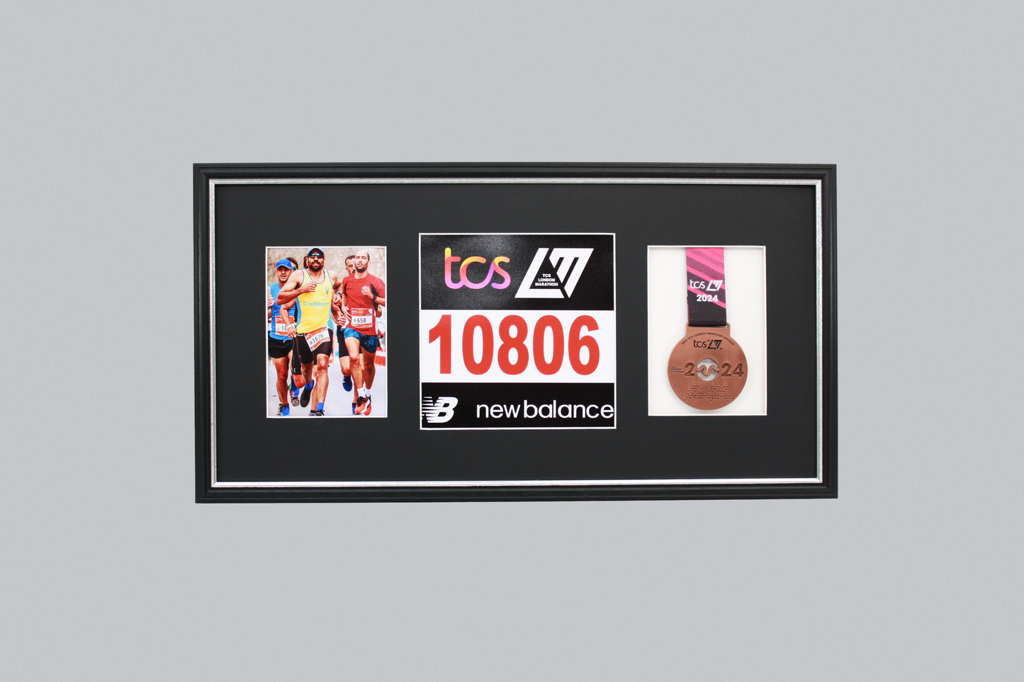 Sports Medal Display Frame for Medal, Race Bib and Photo. Traditional Style Frame. Perfect to showcase Marathon Medals. - PhotoFramesandMore - Wooden Picture Frames