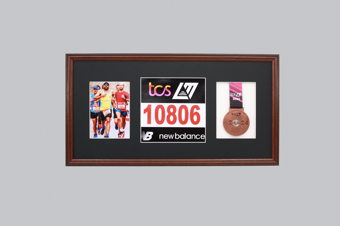 Sports Medal Display Frame for Medal, Race Bib and Photo. Traditional Style Frame. Perfect to showcase Marathon Medals. - PhotoFramesandMore - Wooden Picture Frames