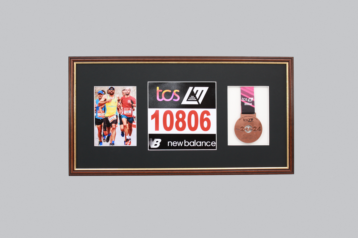 Sports Medal Display Frame for Medal, Race Bib and Photo. Traditional Style Frame. Perfect to showcase Marathon Medals. - PhotoFramesandMore - Wooden Picture Frames