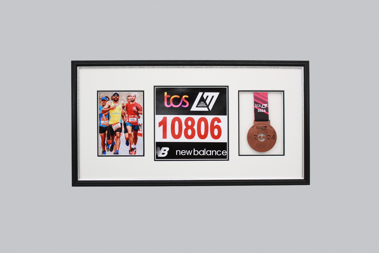 Sports Medal Display Frame for Medal, Race Bib and Photo. Traditional Style Frame. Perfect to showcase Marathon Medals. - PhotoFramesandMore - Wooden Picture Frames