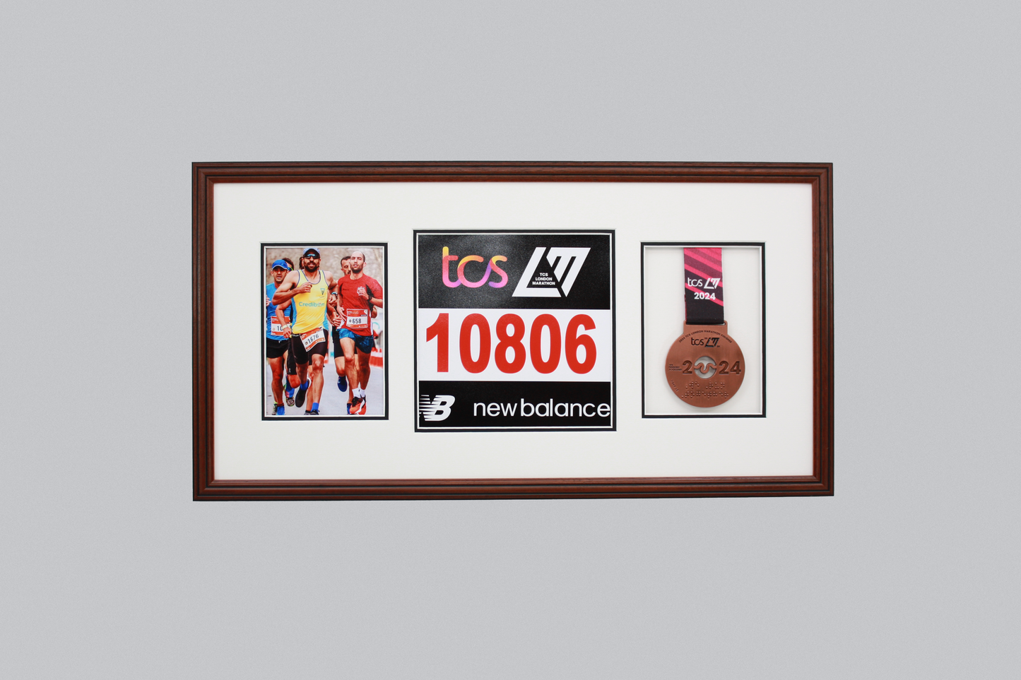 Sports Medal Display Frame for Medal, Race Bib and Photo. Traditional Style Frame. Perfect to showcase Marathon Medals. - PhotoFramesandMore - Wooden Picture Frames