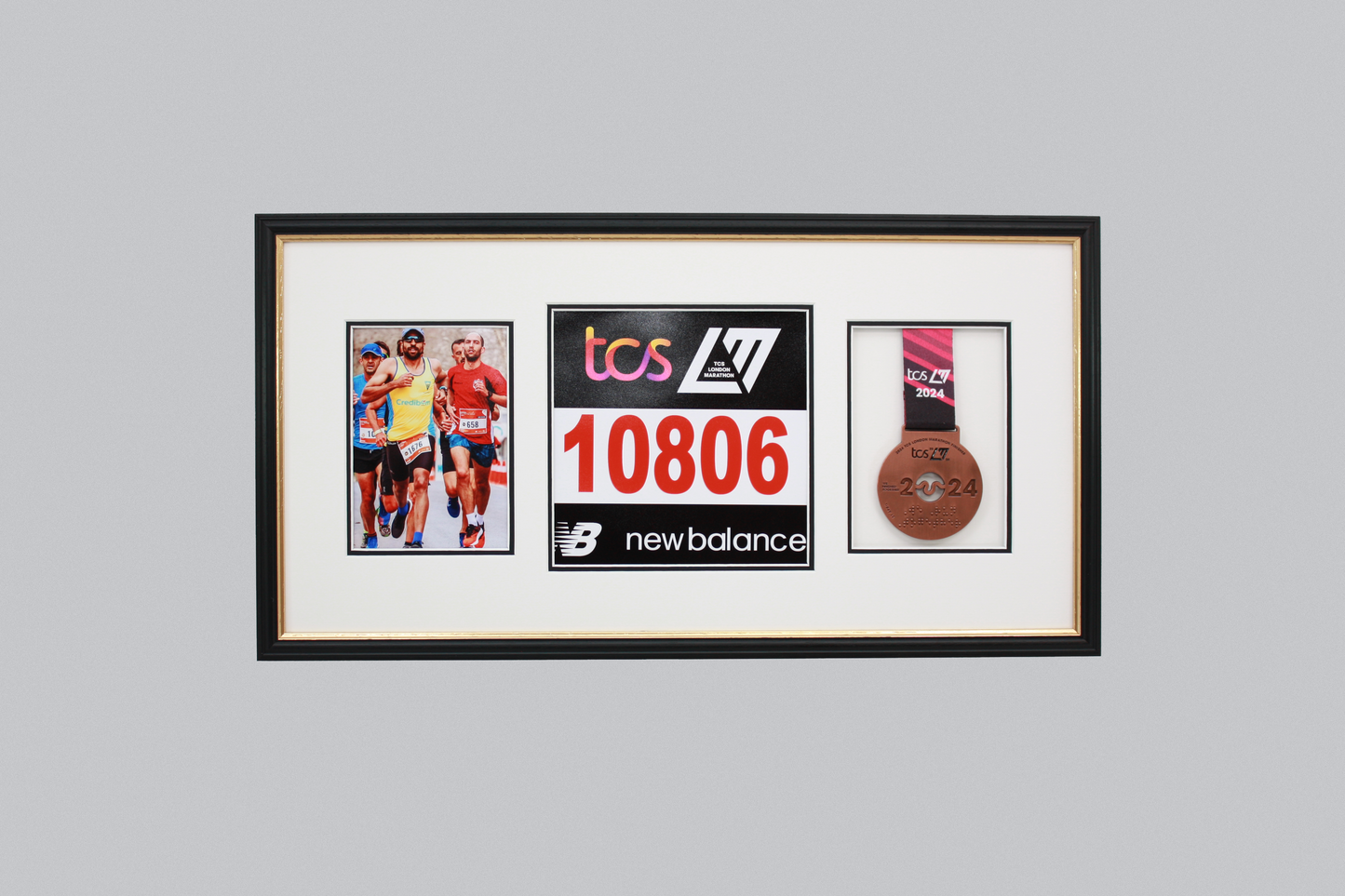 Sports Medal Display Frame for Medal, Race Bib and Photo. Traditional Style Frame. Perfect to showcase Marathon Medals. - PhotoFramesandMore - Wooden Picture Frames