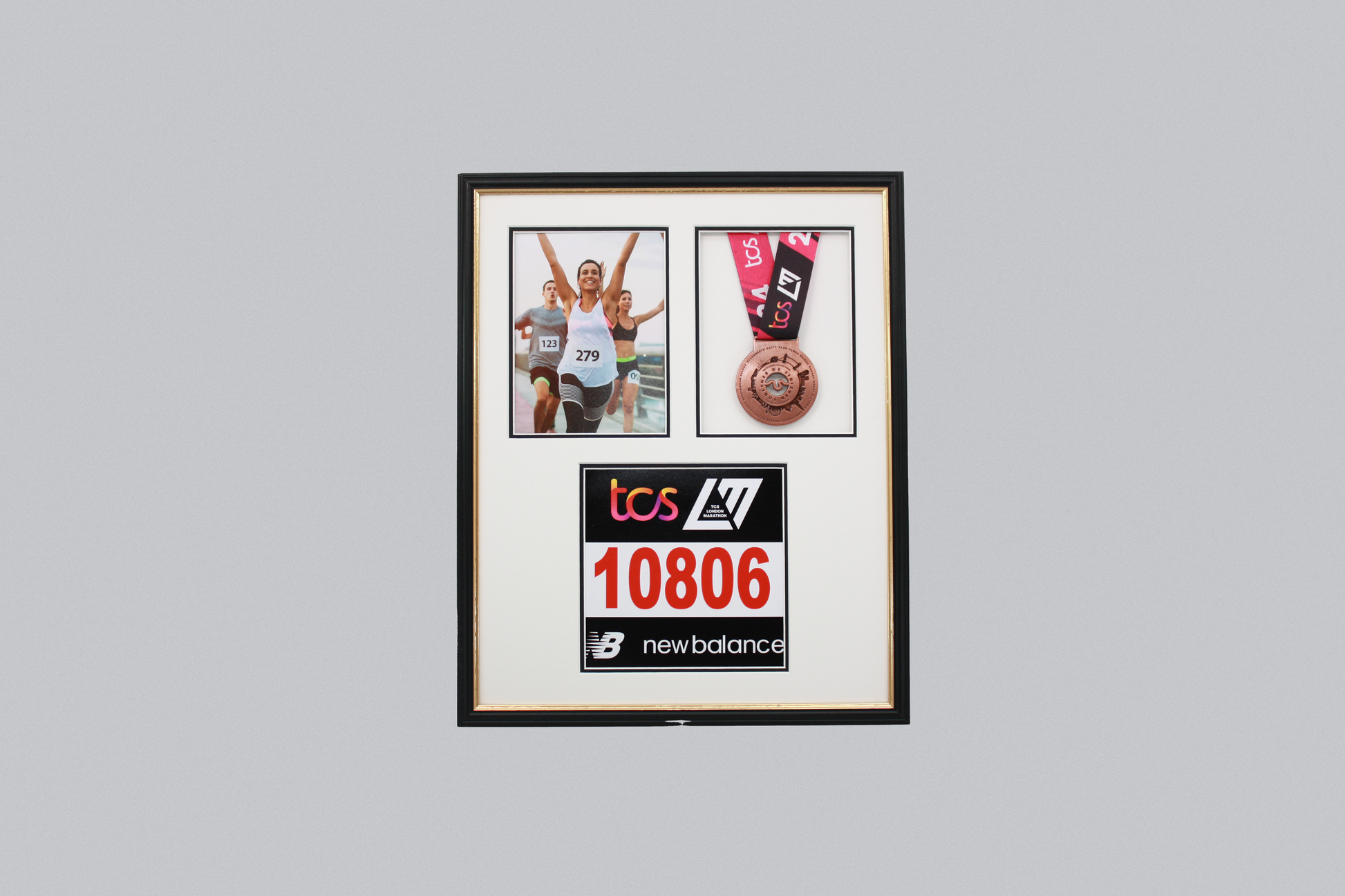 Medal display Frame with Apertures for Bib  &  Photo. Traditional Range. - PhotoFramesandMore - Wooden Picture Frames