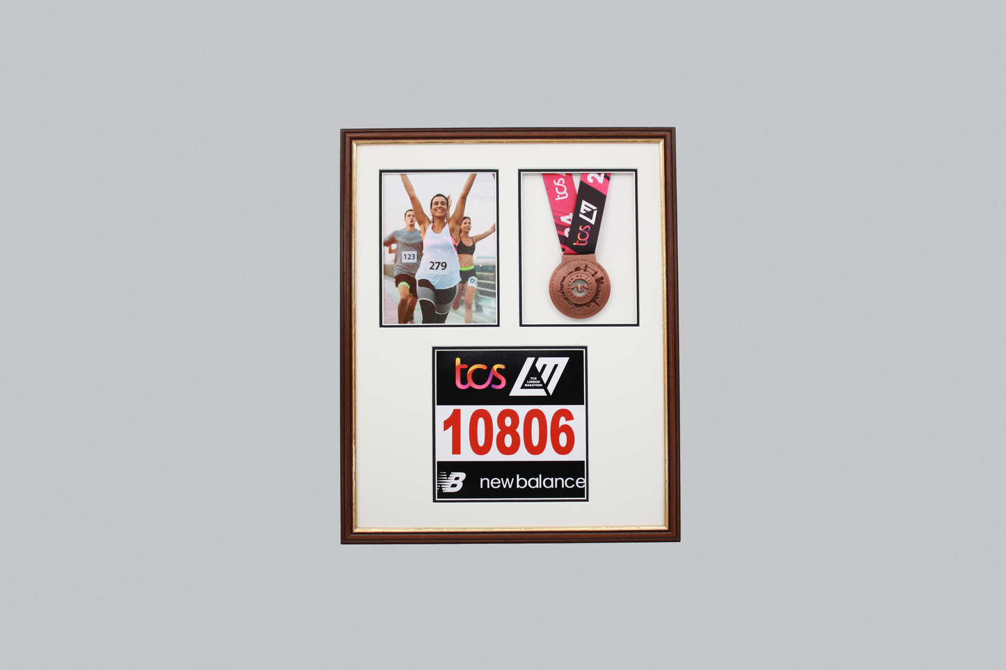 Medal display Frame with Apertures for Bib & Photo. Traditional Range.