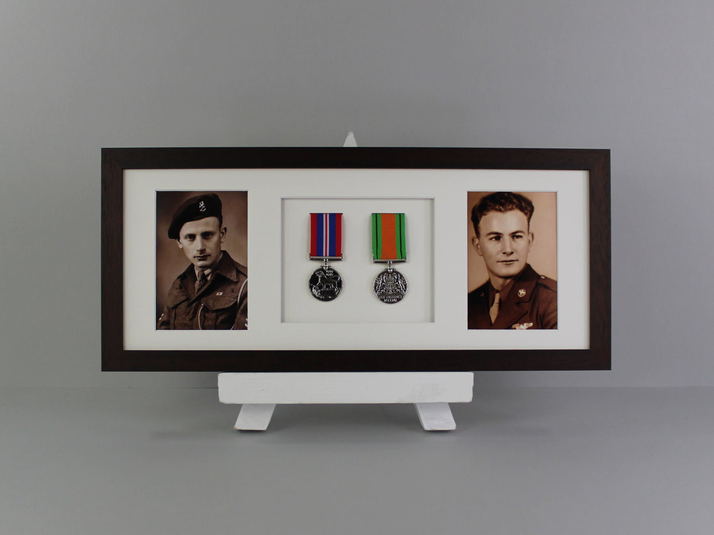 Military and Service Medal display Frame for Two Medals and two 6x4" Photographs. 20x50cm. | Service Medal | War Medal | WW1 | WW2 | - PhotoFramesandMore - Wooden Picture Frames