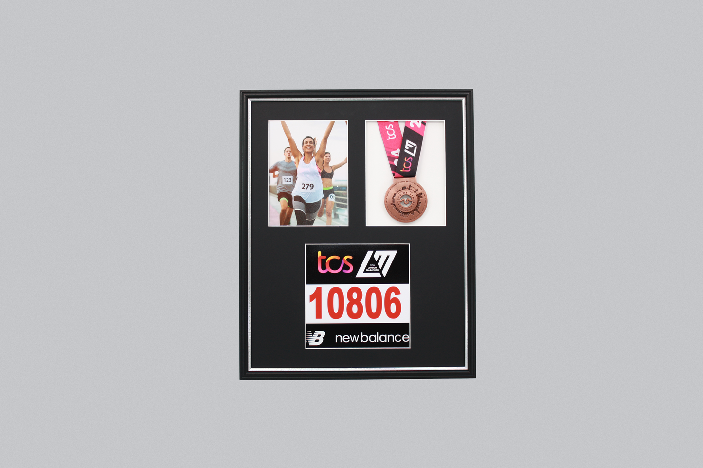 Medal display Frame with Apertures for Bib & Photo. Traditional Range.