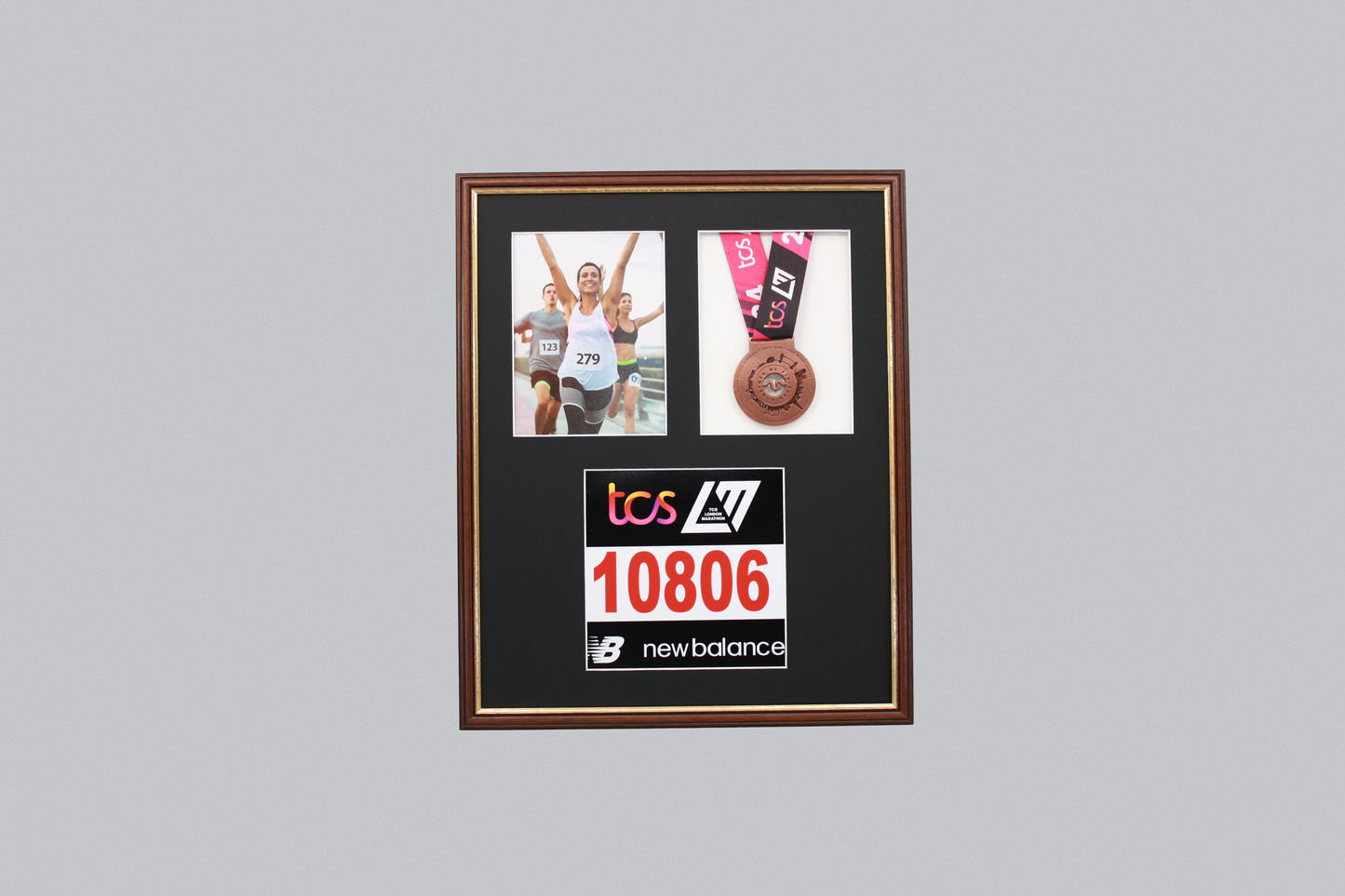 Medal display Frame with Apertures for Bib & Photo. Traditional Range.