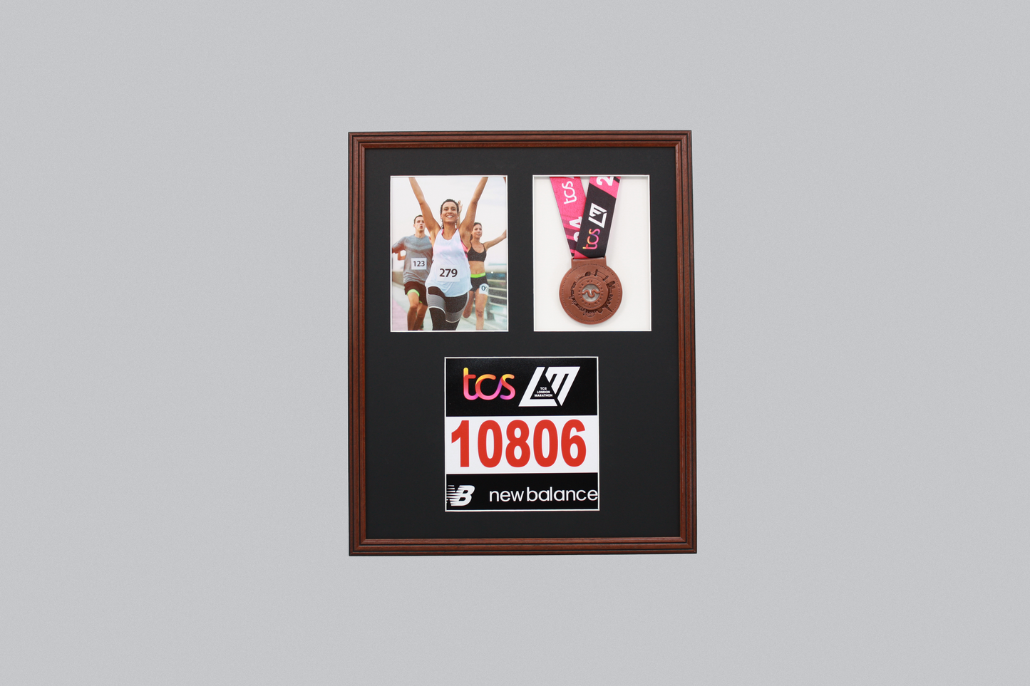Medal display Frame with Apertures for Bib & Photo. Traditional Range.