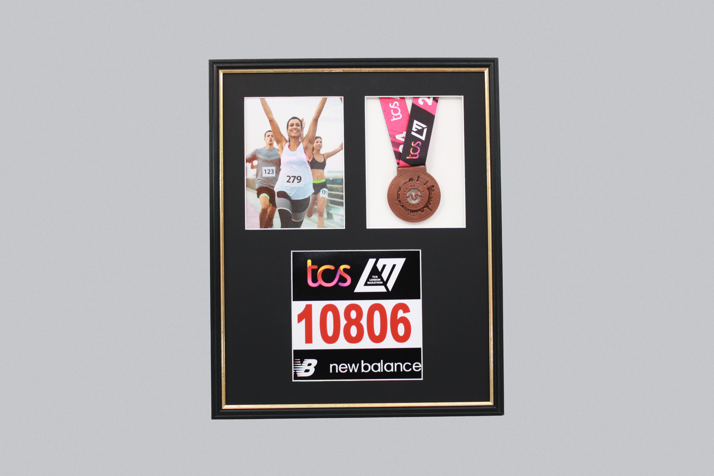 Medal display Frame with Apertures for Bib & Photo. Traditional Range.
