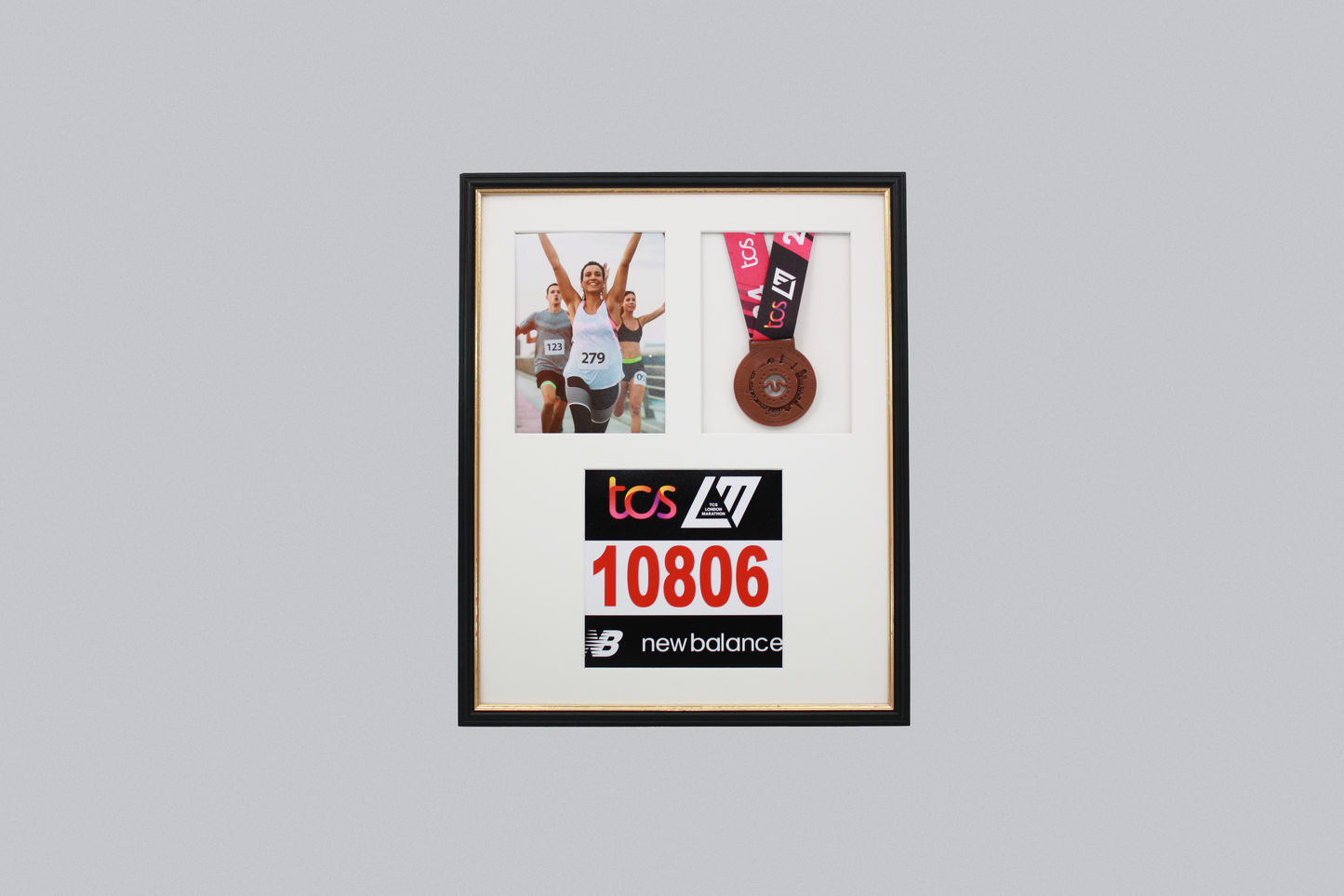Medal display Frame with Apertures for Bib & Photo. Traditional Range.