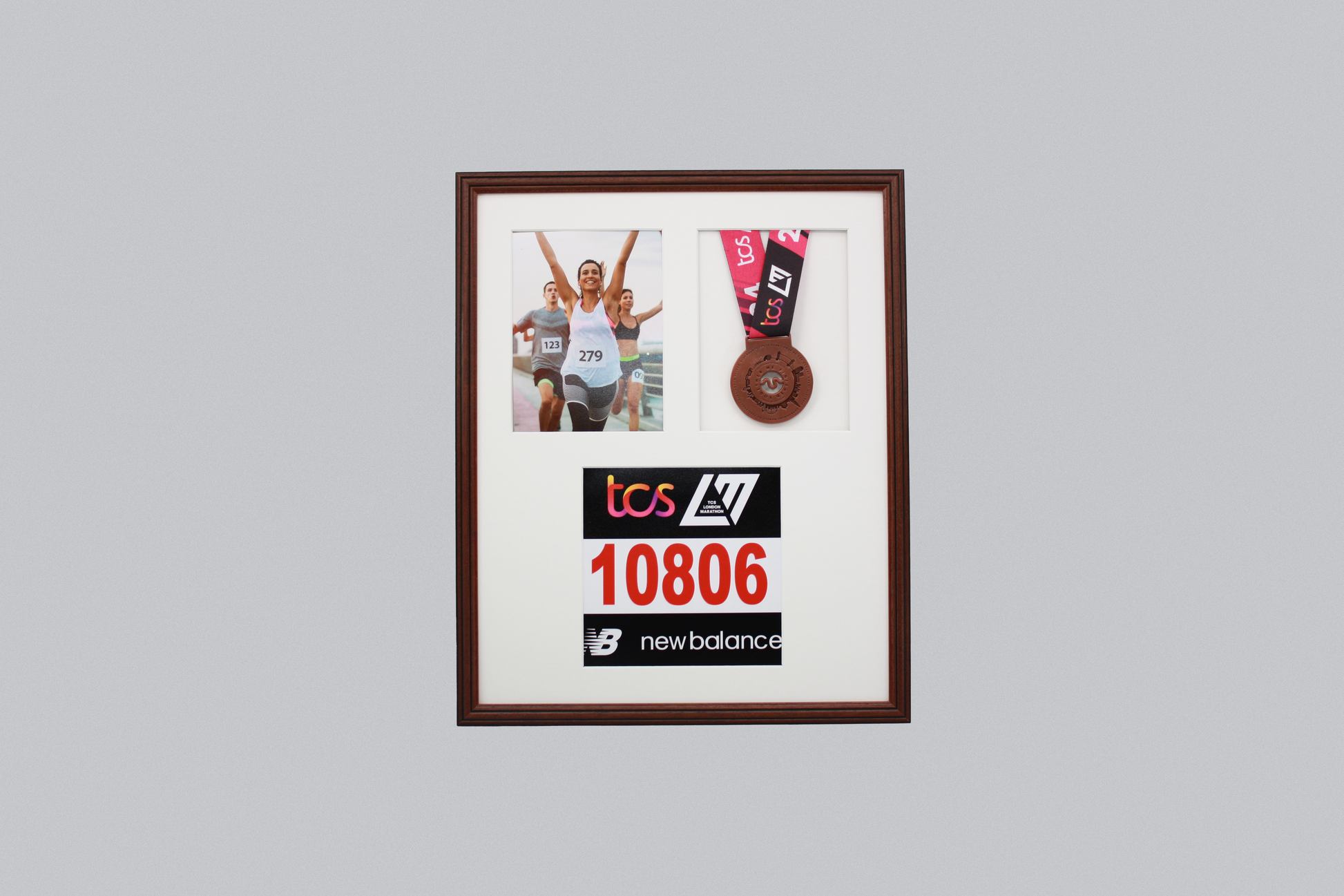 Medal display Frame with Apertures for Bib  &  Photo. Traditional Range. - PhotoFramesandMore - Wooden Picture Frames