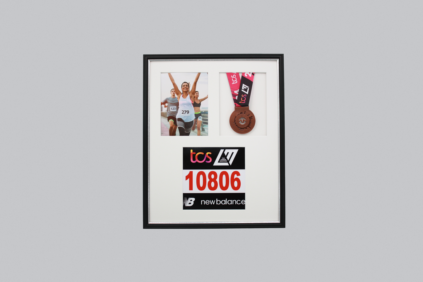 Medal display Frame with Apertures for Bib & Photo. Traditional Range.