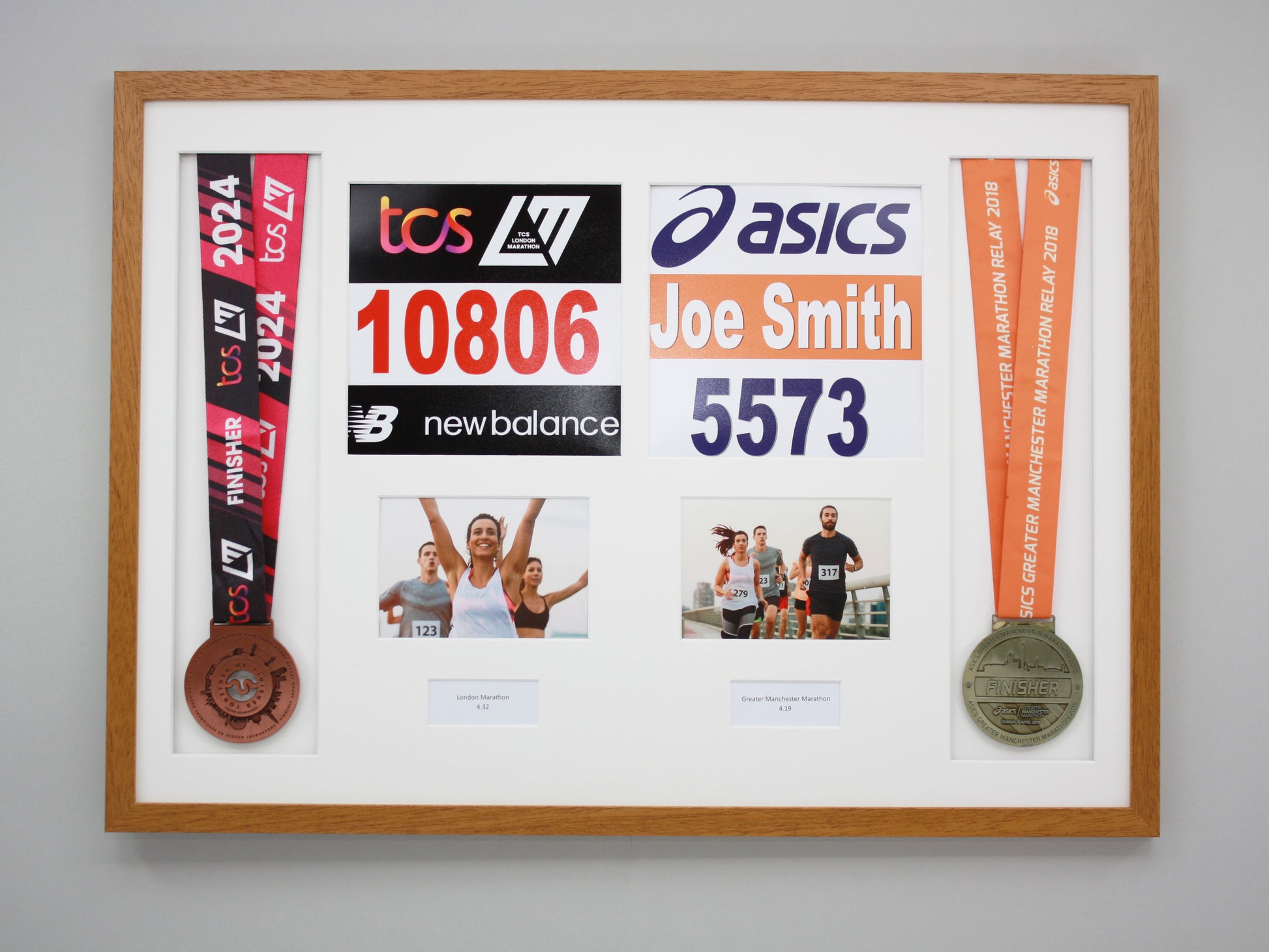 Personalised Double Medal Display frame. Landscape Photos. - PhotoFramesandMore - Wooden Picture Frames