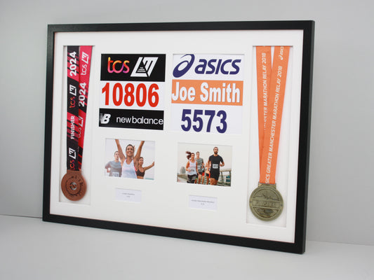 Personalised Double Medal Display frame. Landscape Photos. - PhotoFramesandMore - Wooden Picture Frames