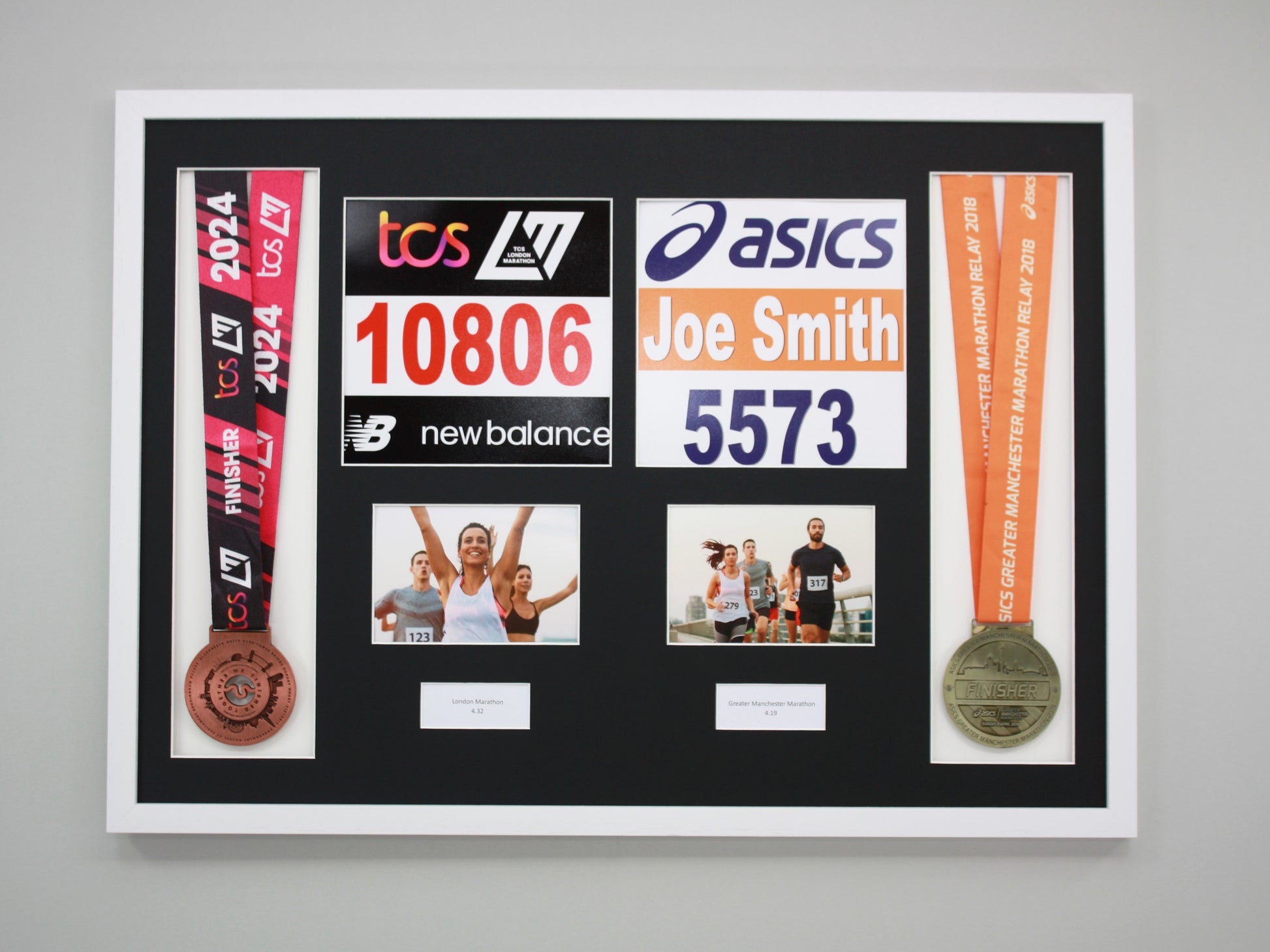 Personalised Double Medal Display frame. Landscape Photos. - PhotoFramesandMore - Wooden Picture Frames