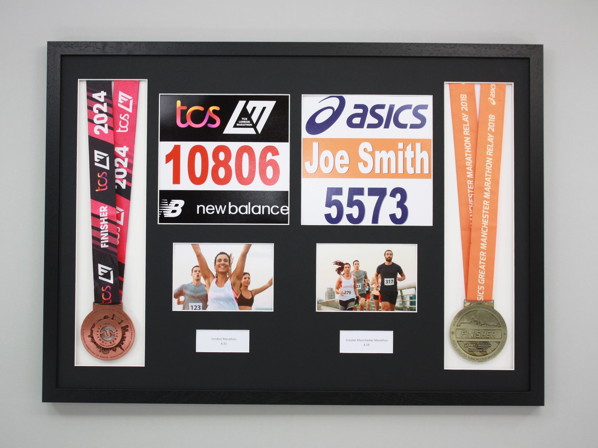 Personalised Double Medal Display frame. Landscape Photos. - PhotoFramesandMore - Wooden Picture Frames