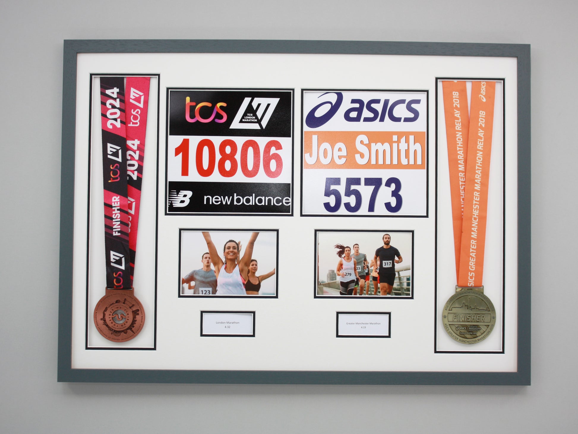 Personalised Double Medal Display frame. Landscape Photos. - PhotoFramesandMore - Wooden Picture Frames
