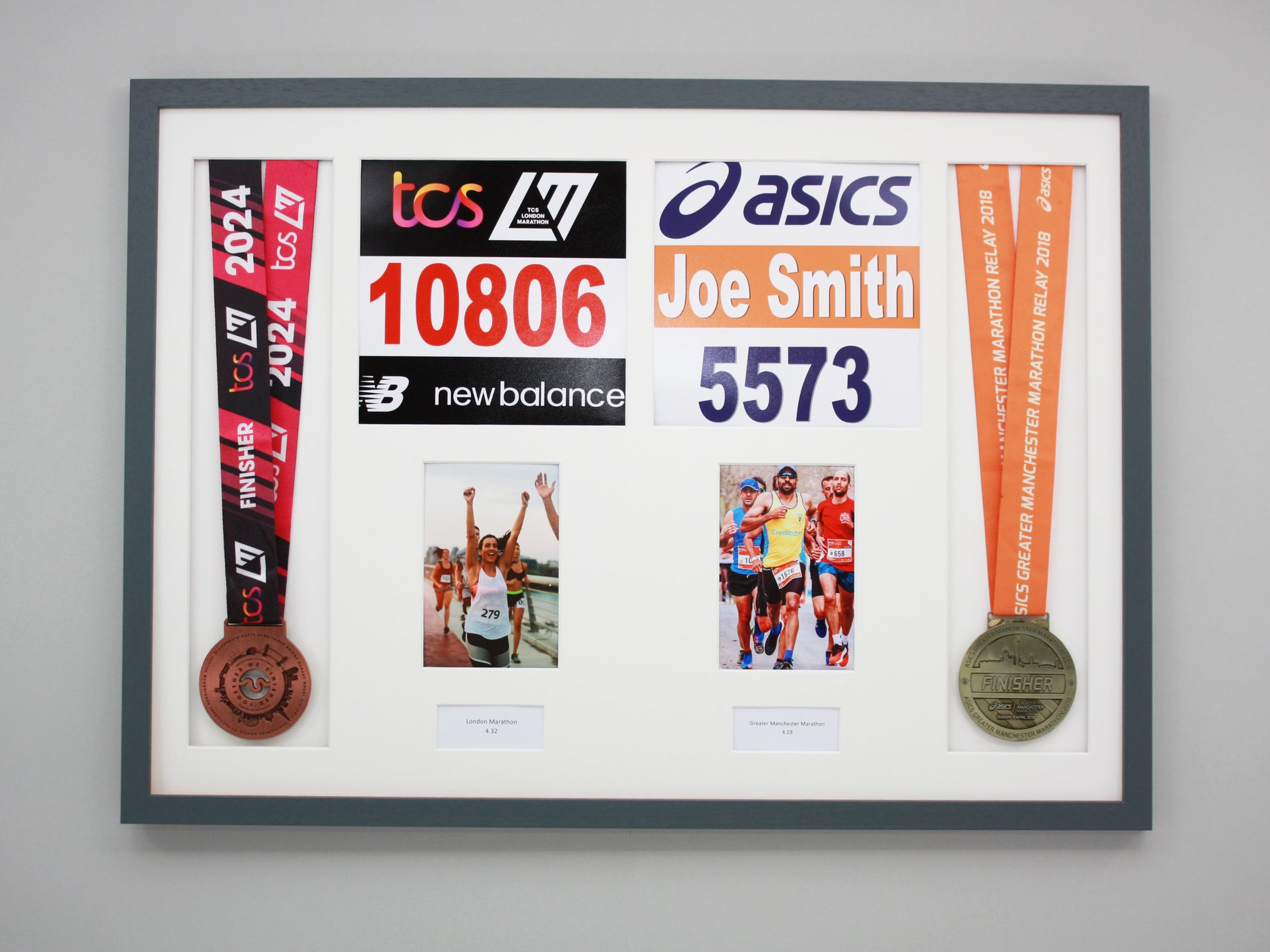 Personalised Double Medal Display frame. Portrait Photos. - PhotoFramesandMore - Wooden Picture Frames