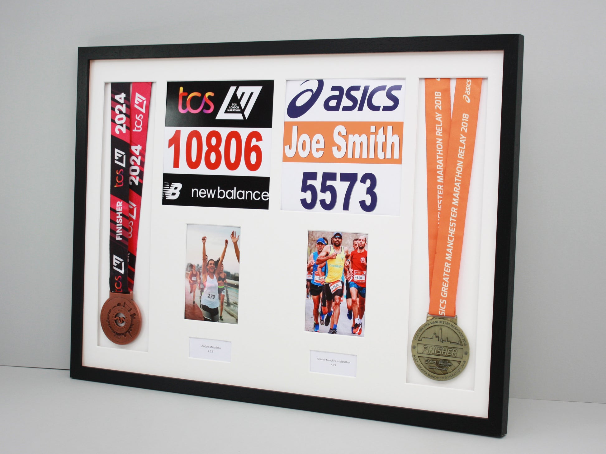 Personalised Double Medal Display frame. Portrait Photos. - PhotoFramesandMore - Wooden Picture Frames