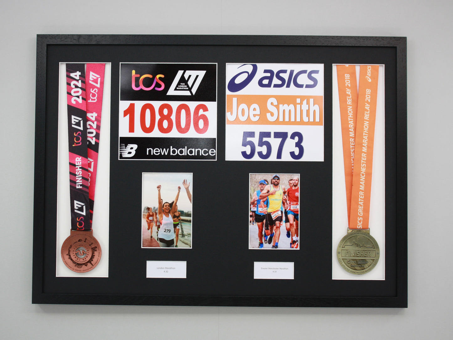 Personalised Double Medal Display frame. Portrait Photos. - PhotoFramesandMore - Wooden Picture Frames
