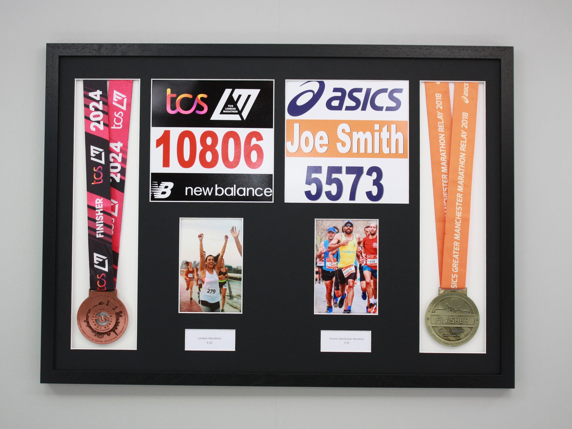 Personalised Double Medal Display frame. Portrait Photos. - PhotoFramesandMore - Wooden Picture Frames