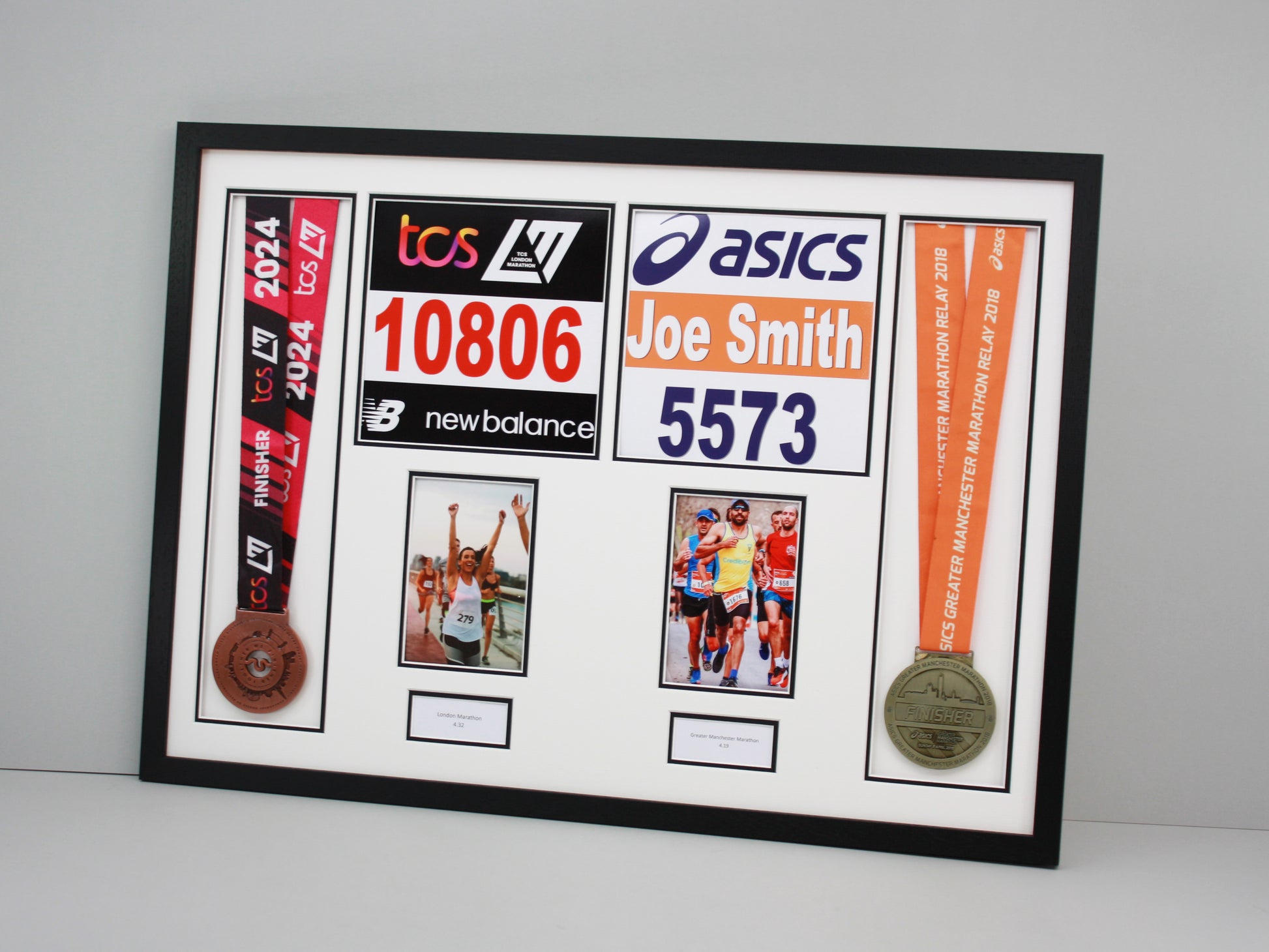 Personalised Double Medal Display frame. Portrait Photos. - PhotoFramesandMore - Wooden Picture Frames
