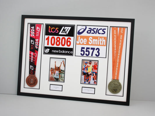 Personalised Double Medal Display frame. Portrait Photos. - PhotoFramesandMore - Wooden Picture Frames