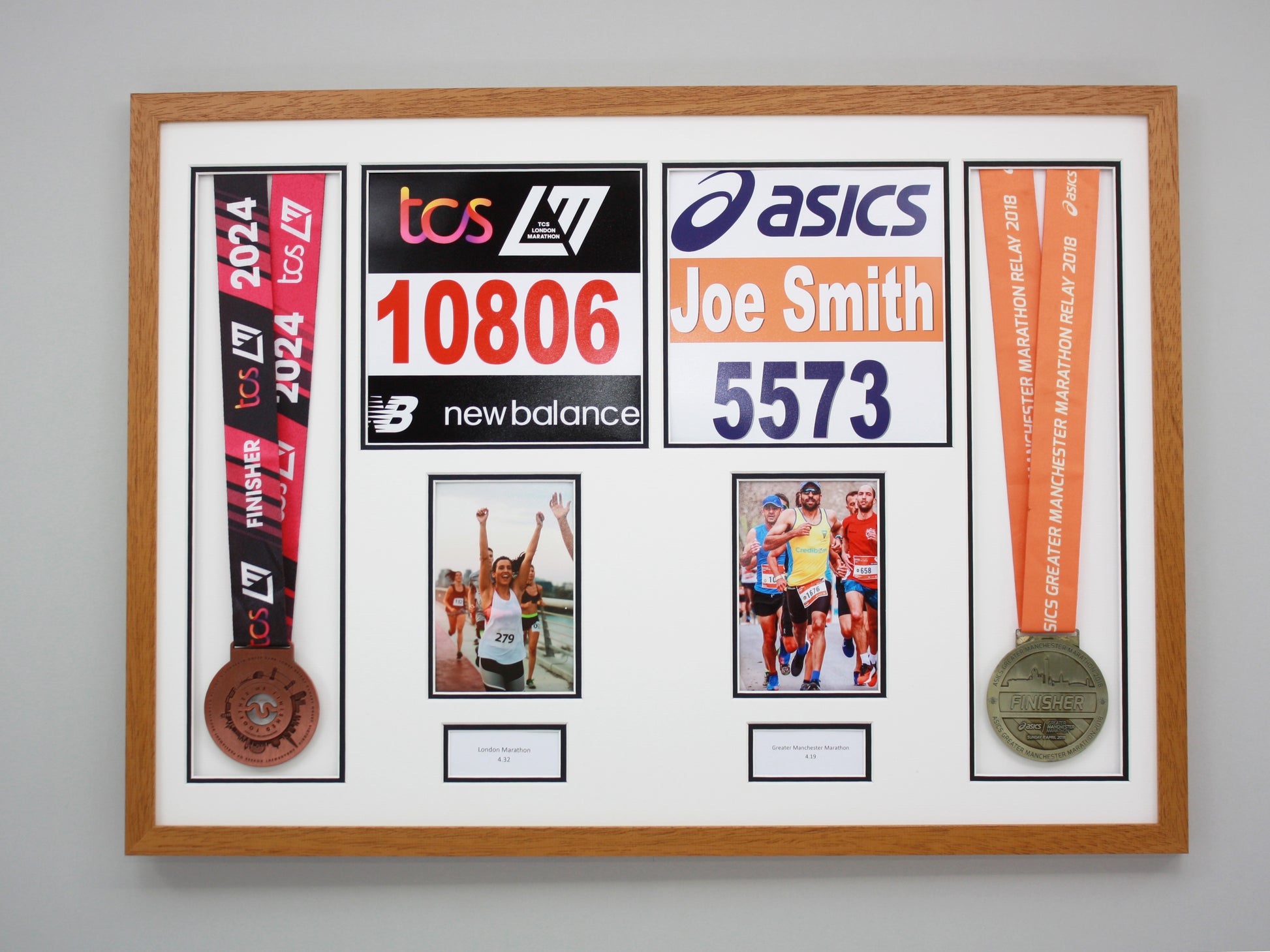 Personalised Double Medal Display frame. Portrait Photos. - PhotoFramesandMore - Wooden Picture Frames