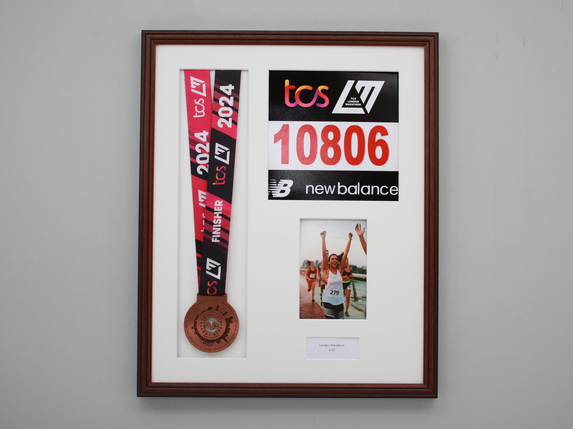 Personalised Medal display Frame with Apertures for Medal, Race Bib, 6x4" Portrait Photo and Text. Traditional Range. - PhotoFramesandMore - Wooden Picture Frames