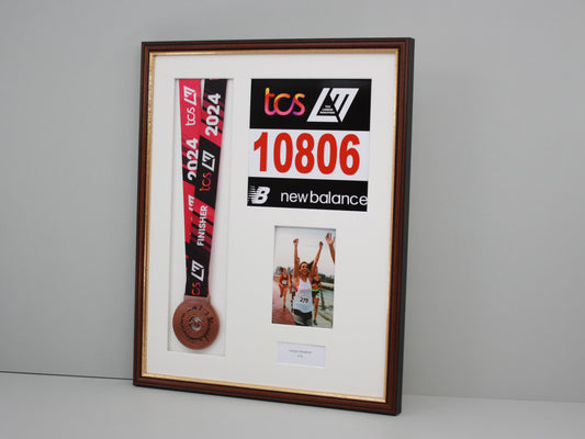 Personalised Medal display Frame with Apertures for Medal, Race Bib, 6x4" Portrait Photo and Text. Traditional Range. - PhotoFramesandMore - Wooden Picture Frames