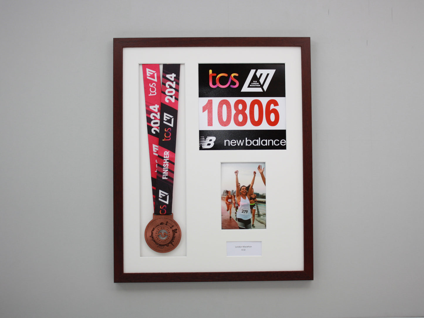 Personalised Medal display Frame with Apertures for Medal, Race Bib, 6x4" Photo and Text. - PhotoFramesandMore - Wooden Picture Frames