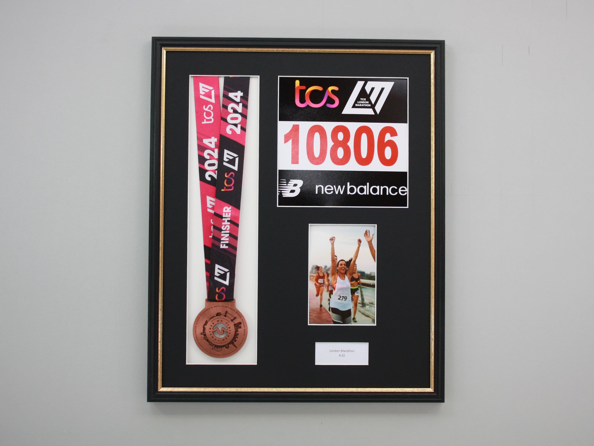 Personalised Medal display Frame with Apertures for Medal, Race Bib, 6x4" Portrait Photo and Text. Traditional Range. - PhotoFramesandMore - Wooden Picture Frames