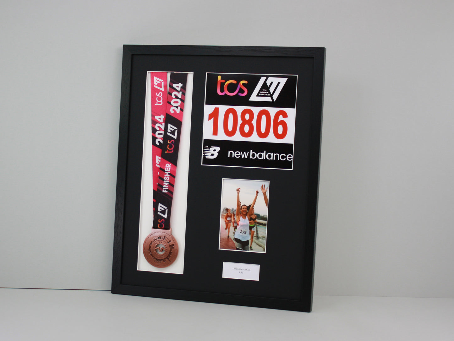 Personalised Medal display Frame with Apertures for Medal, Race Bib, 6x4" Photo and Text. - PhotoFramesandMore - Wooden Picture Frames