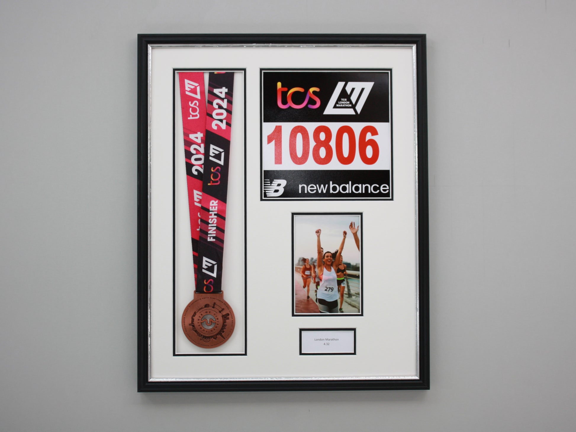 Personalised Medal display Frame with Apertures for Medal, Race Bib, 6x4" Portrait Photo and Text. Traditional Range. - PhotoFramesandMore - Wooden Picture Frames